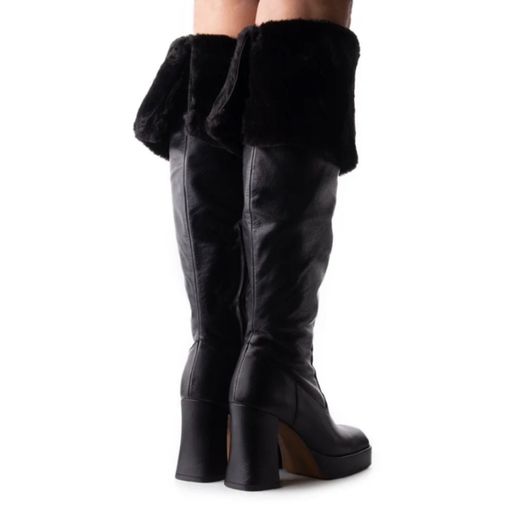 L'INTERVALLE Black Knee High Heeled Boots with Fur Trim - EU 41 / US 9.5 - Picture 2 of 8